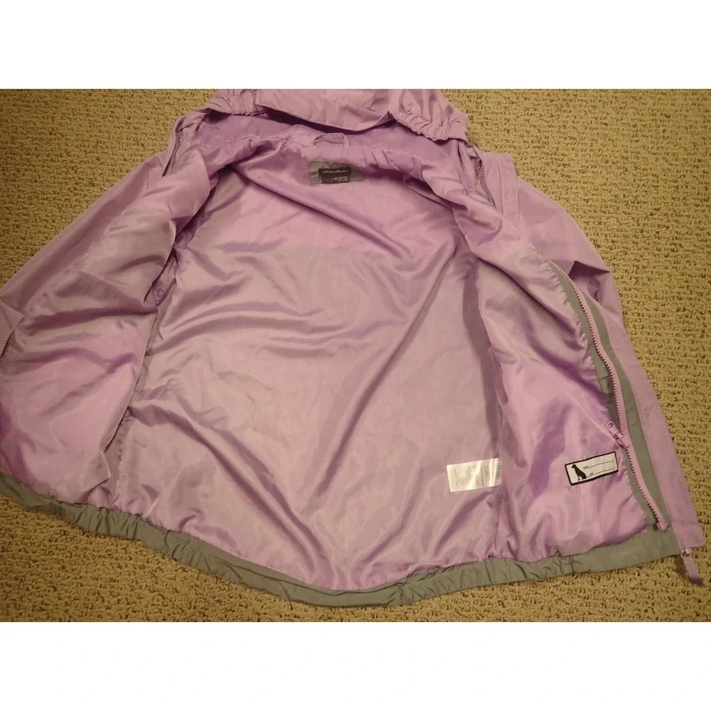 Eddie Bauer Windbreaker Jacket Girls 10/12 Purple Grey Excellent Colorblock Hood